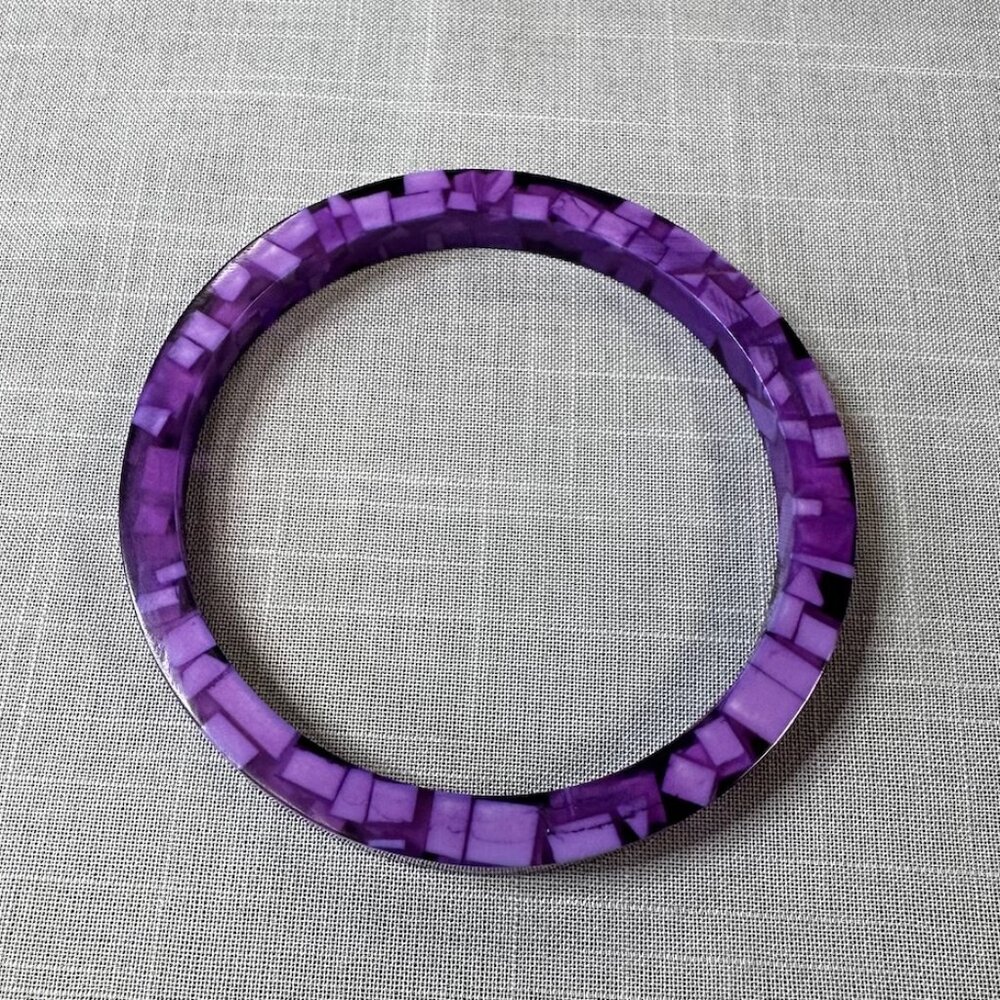 Deep Purple Acyrlic Lucite Interior Blocks Bangle Bracelet